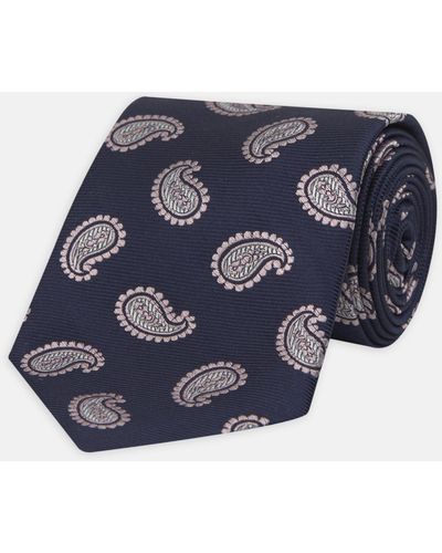 Turnbull & Asser Navy And Light Pink Floating Paisley Silk Tie - Blue