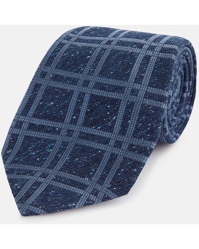 Turnbull & Asser Navy Bold Double Check Silk Tie - Blue