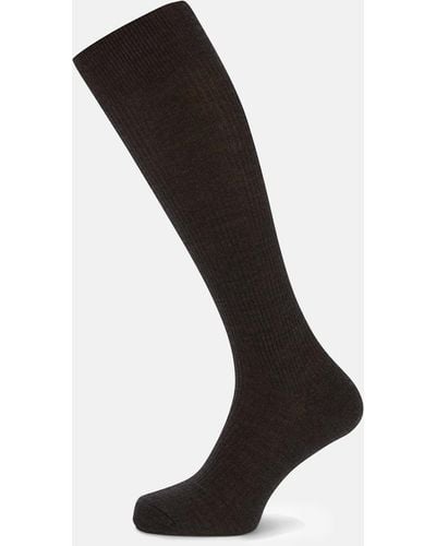 Turnbull & Asser Charcoal Long Merino Wool Socks - Multicolour