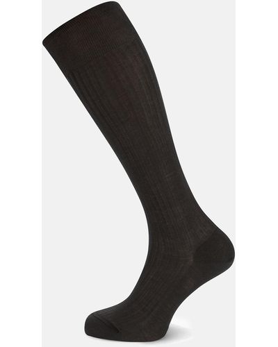 Turnbull & Asser Charcoal Long Cotton Socks - Black