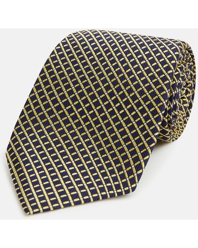 Turnbull & Asser Yellow And Navy Diamond Silk Tie - Multicolour