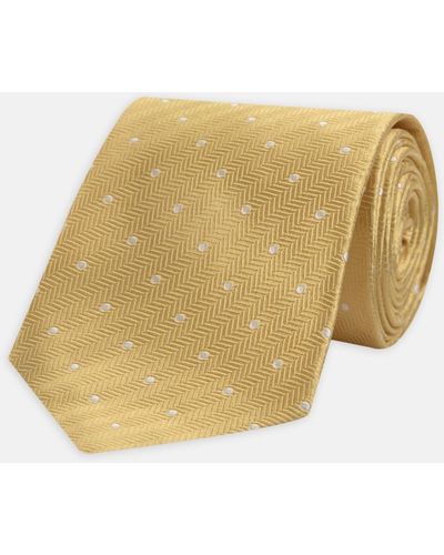 Turnbull & Asser Gold And White Small Spot Herringbone Silk Tie - Multicolour