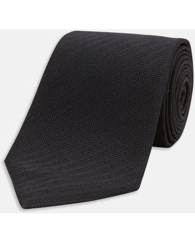 Turnbull & Asser Seven-fold Black Herringbone Silk Tie