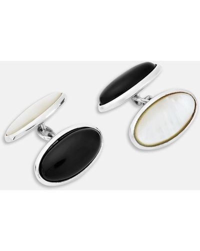 Turnbull & Asser Reversible Monochrome Sterling Silver Oval Cufflinks - Metallic