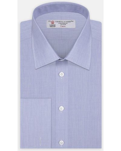 Turnbull & Asser Blue End-on-end Cotton Shirt With T&a Collar And Double Cuffs