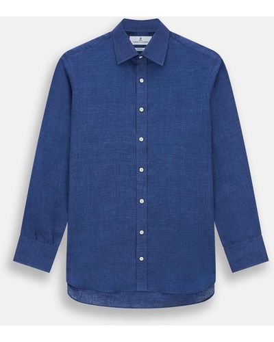 Turnbull & Asser Navy Linen Mayfair Shirt - Blue
