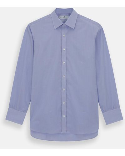 Turnbull & Asser Blue Fine Check Sea Island Quality Cotton Shirt With T&a Collar And 3-button Cuffs