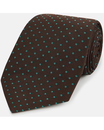 Turnbull & Asser Green And Brown Micro Dot Silk Tie - Black