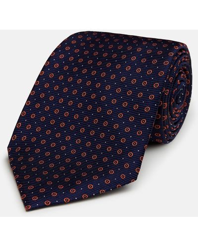 Turnbull & Asser Navy And Orange Circle Silk Tie - Blue