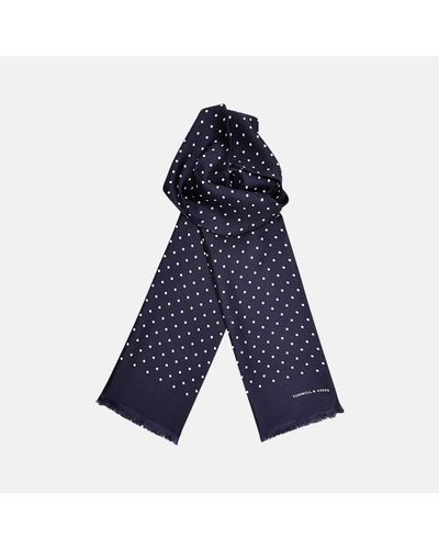Turnbull & Asser Navy And White Spotted Silk Scarf - Blue