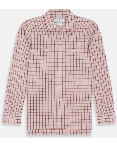Turnbull & Asser Red Graph Overlay Check Piccadilly Shirt - Pink