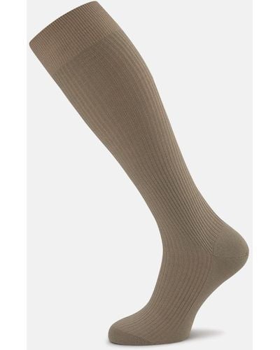 Turnbull & Asser Light Khaki Long Merino Wool Socks - Natural