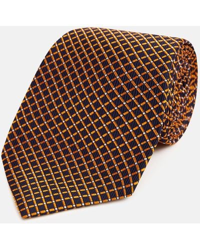 Turnbull & Asser Orange And Navy Diamond Silk Tie - Brown