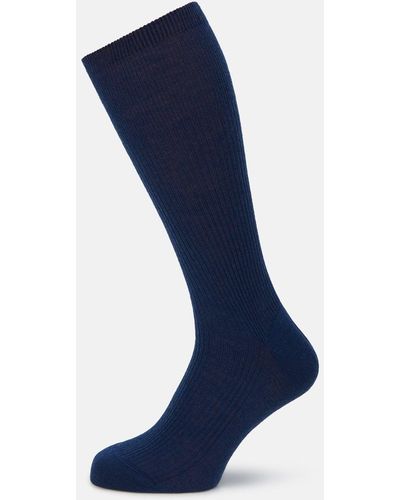 Turnbull & Asser Navy Mid-length Merino Socks - Blue