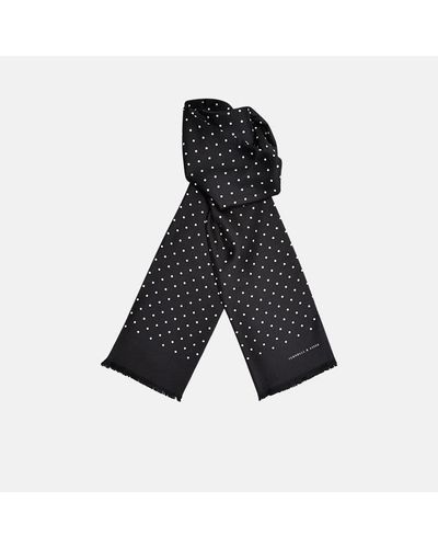 Turnbull & Asser Black And White Spotted Silk Scarf