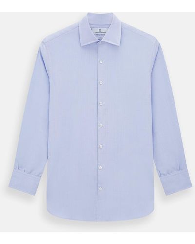 Turnbull & Asser Blue Herringbone Tailored Fit Shirt With Kent Collar