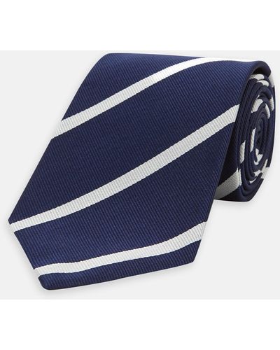 Turnbull & Asser Navy And White Blazer Stripe Repp Silk Tie - Blue