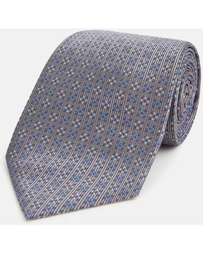 Turnbull & Asser Silver And Pale Blue Multi Dot Silk Tie
