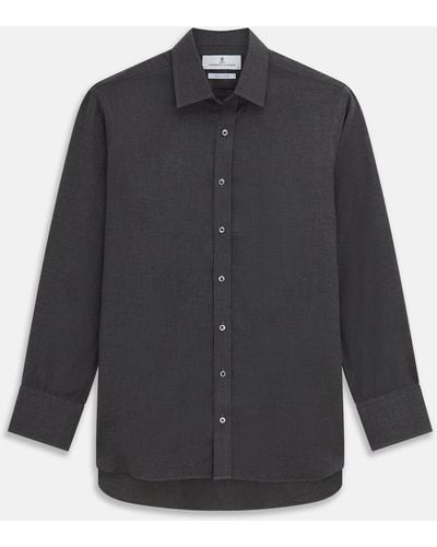 Turnbull & Asser Charcoal Cotton And Wool Blend Regular Fit Mayfair Shirt - Black