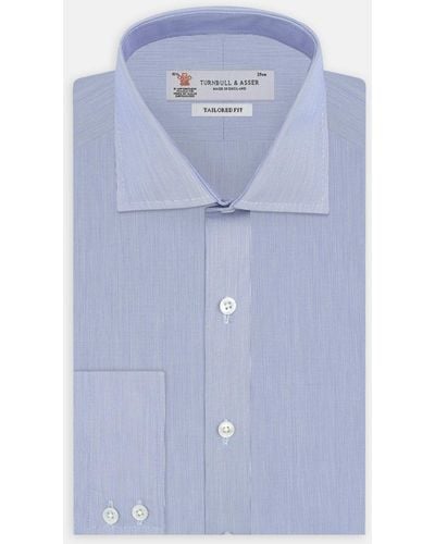 Turnbull & Asser Blue Hairline Stripe Tailored Fit Shirt With Kent Collar And Double Cuffs