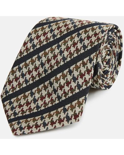 Turnbull & Asser Brown Houndstooth Stripe Silk Tie - Multicolour