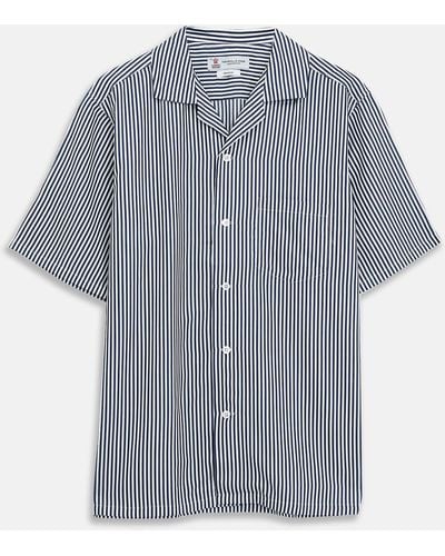 Turnbull & Asser Navy & White Lyocell Stripe Holiday Fit Shirt - Blue