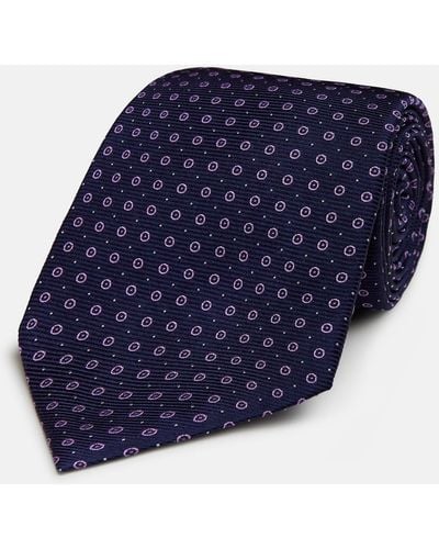 Turnbull & Asser Navy And Lilac Circle Silk Tie - Blue