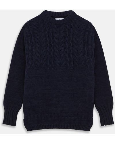 Turnbull & Asser Navy Wool And Cotton Blend Albany Guernsey Jumper - Blue