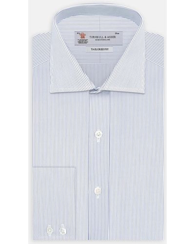 Turnbull & Asser Tailored Fit Blue And White Fine Stripe Shirt With Kent Collar And 2-button Cuffs