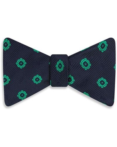 Turnbull & Asser Navy And Green Motif Silk Bow Tie - Blue