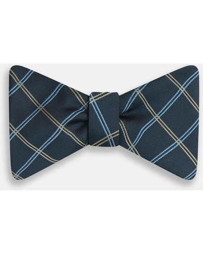 Turnbull & Asser Navy Triple Check Silk Bow Tie - Blue