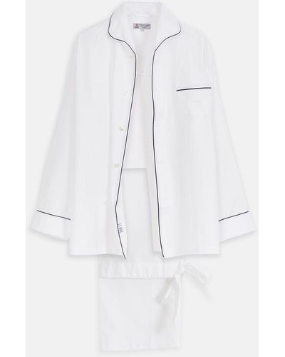 Turnbull & Asser White Herringbone Piped Superfine Cotton Pyjama Set