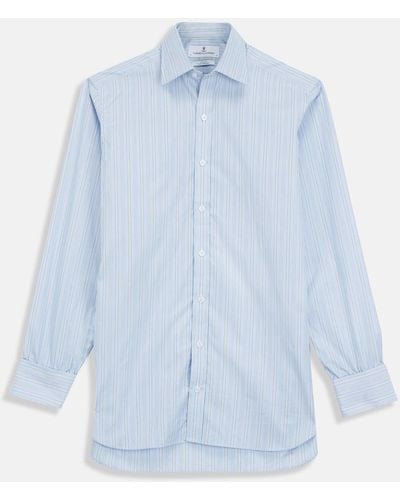 Turnbull & Asser Blue And White Fine Stripe Shirt With T&a Collar And 3-button Cuffs