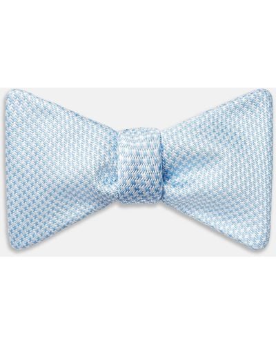 Turnbull & Asser Pale Blue And White Hounstooth Silk Bow Tie