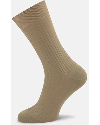 Turnbull & Asser Light Khaki Short Pure Cotton Socks - Natural