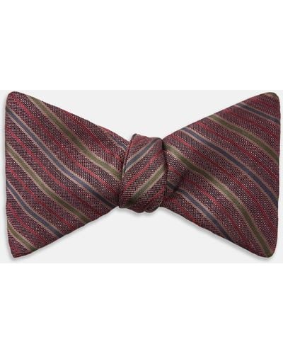 Turnbull & Asser Claret And Green Multi Stripe Silk And Linen Bow Tie - Red