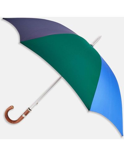 Turnbull & Asser Blue And Green Umbrella With Chestnut Crook