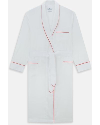 Turnbull & Asser White Piped Herringbone Cotton Gown