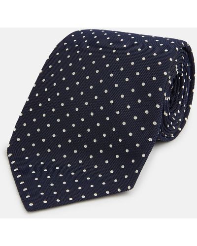 Turnbull & Asser Silver And Navy Micro Dot Silk Tie - Blue