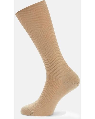 Turnbull & Asser Ecru Mid-length Merino Wool Socks - Natural