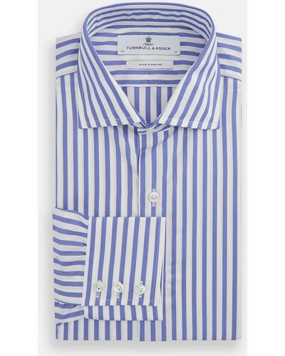 Turnbull & Asser Tailored Fit Blue And White Candy Stripe Shirt With Kent Collar And 3-button Cuffs