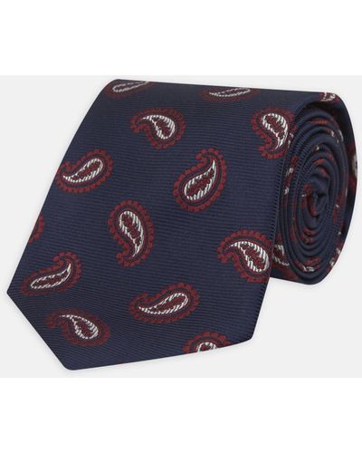 Turnbull & Asser Navy And Burgundy Floating Paisley Silk Tie - Blue