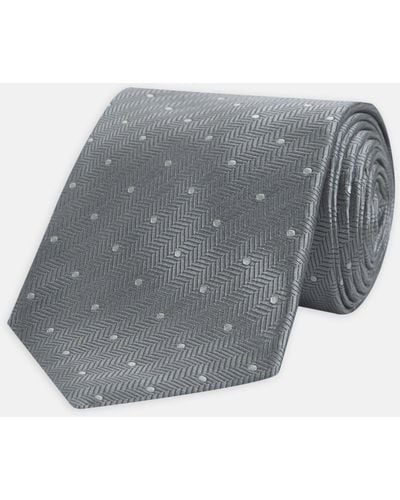 Turnbull & Asser Grey And White Small Spot Herringbone Silk Tie
