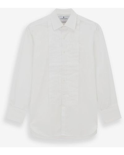 Turnbull & Asser White Pleated Cotton Dress Shirt With T&a Collar And Double Cuffs