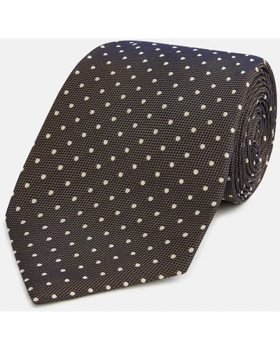 Turnbull & Asser White And Brown Micro Dot Silk Tie - Grey