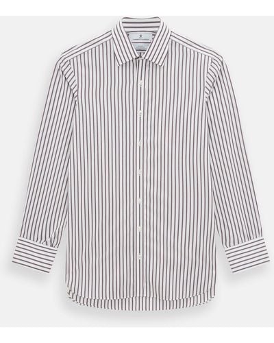 Turnbull & Asser Burgundy Multi Track Stripe Mayfair Shirt - White