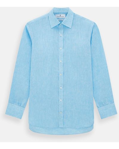 Turnbull & Asser Turquoise Linen Mayfair Shirt - Blue