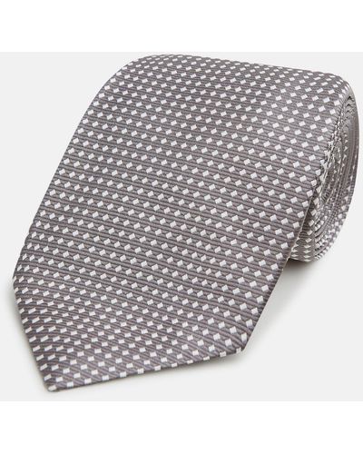 Turnbull & Asser Grey And White Diamond Silk Tie - Multicolour
