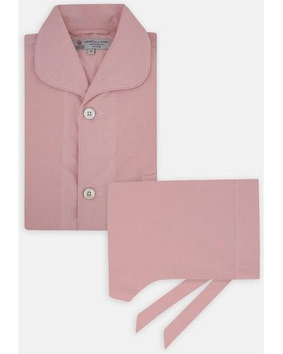 Turnbull & Asser Pink Micro-check Piped Cotton Pyjama Set