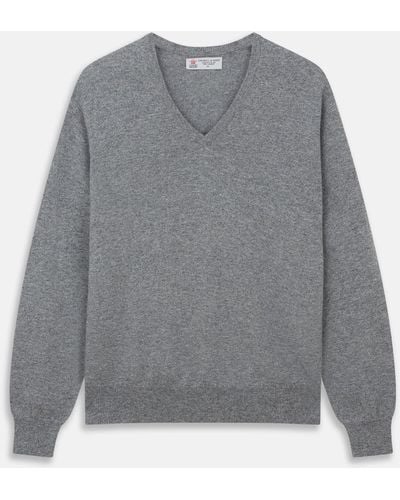 Turnbull & Asser Flannel Grey V-neck Cashmere Jumper